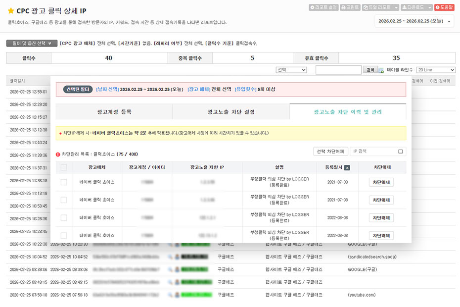 부정클릭 IP 분석 화면 2